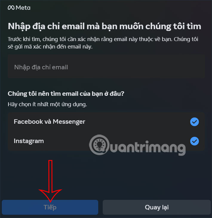 Nhập email muốn kiểm tra