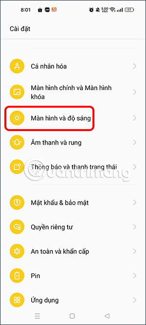 Chỉnh màn hình và độ sáng trên Oppo