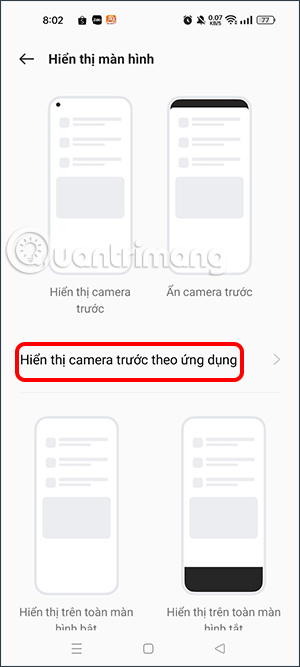 Hiển thị camera trước