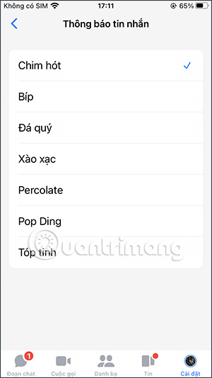 Chọn âm báo mới trên Messenger iPhone