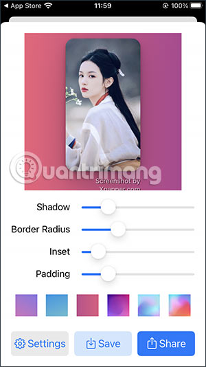 Giao diện chỉnh nền ảnh