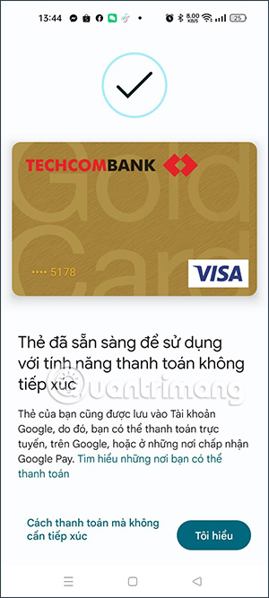 Thêm ví thành công vào Google Wallet