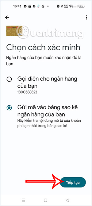 Chọn cách thức xác minh 