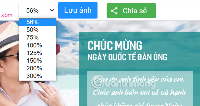 Chỉnh mức độ phóng to của thiệp