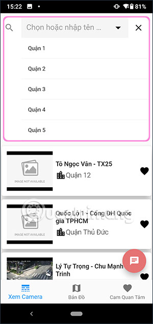 Chọn địa điểm cần xem camera