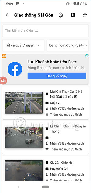 Danh sách camera trên Giao Thông Sài Gòn Camera