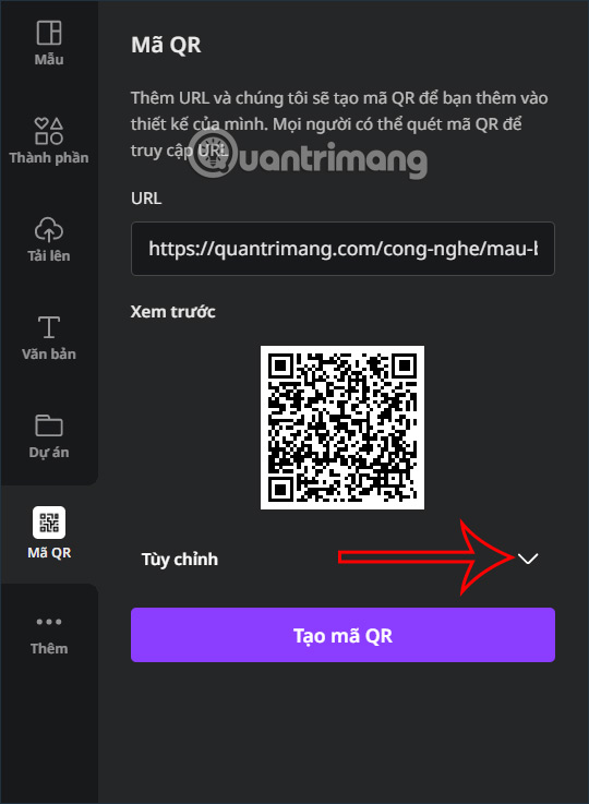 Chọn mã QR trên Canva