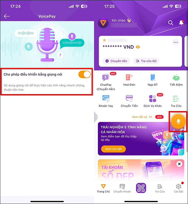 Bật VoicePay TPBank