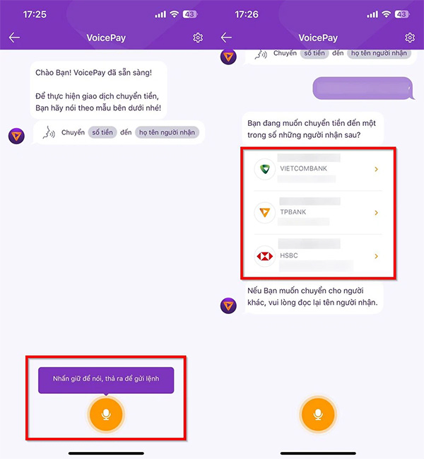 Chuyển tiền bằng VoicePay TPBank
