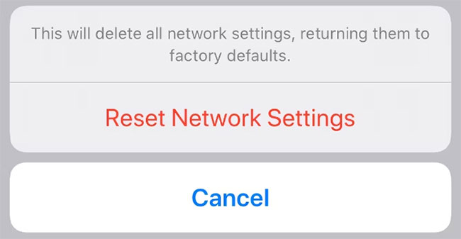 Reset network settings on iPhone