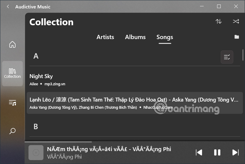 Danh sách nhạc trên Audictive Music