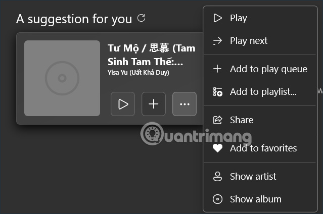 Tùy chọn bài hát trên Audictive Music