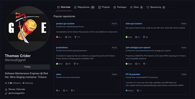 Trang GitHub của GloriousEggroll (Thomas Crider)