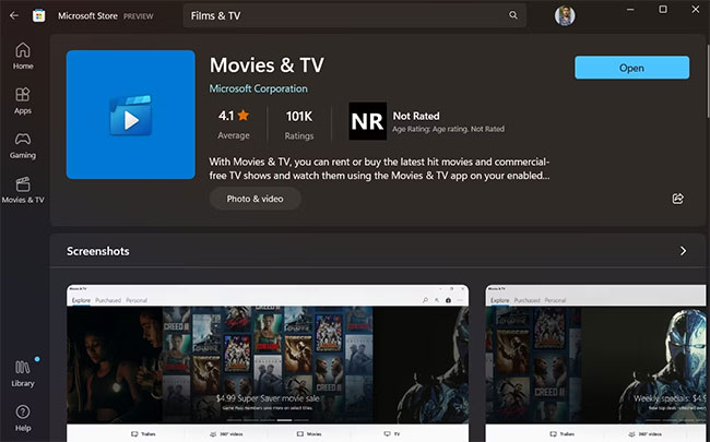 Cập nhật ứng dụng Film & TV trong Microsoft Store