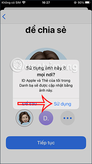 Dùng memoji cho avatar Apple ID