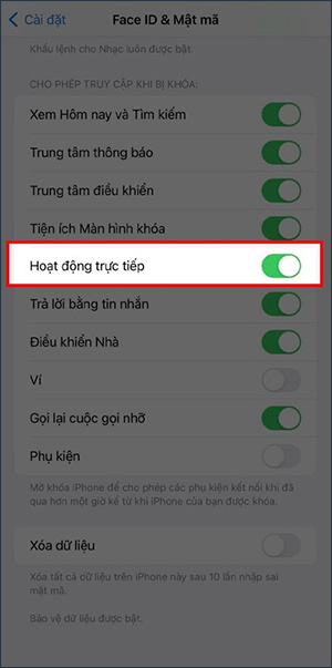 Bật Hoạt động trực tiếp iPhone 14