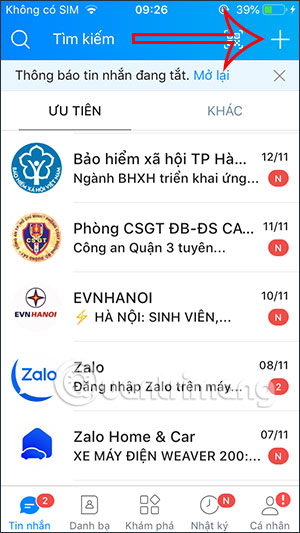 Giao diện Zalo