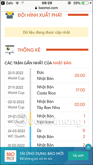 Thông tin trận đấu World Cup 2022