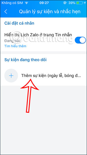 Thêm sự kiện trên Zalo