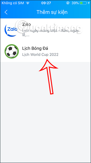 Lịch bóng đá trên Zalo