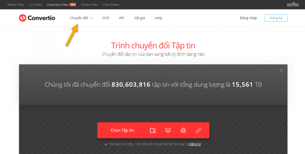 Convertio hỗ trợ nhiều loại chuyển đổi