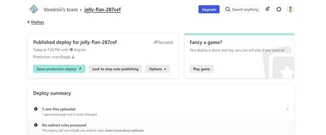 Trang chi tiết website trên Netlify