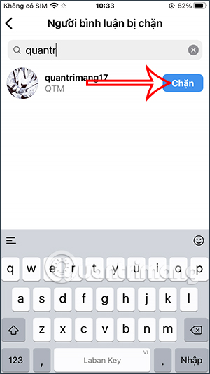 Chặn bình luận tài khoản Instagram này