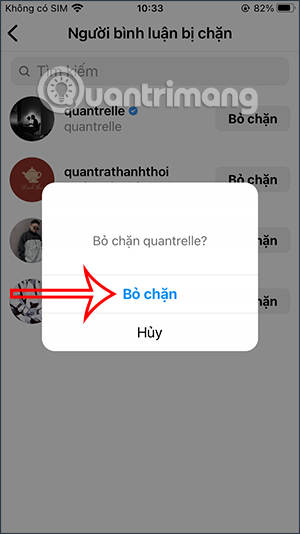 Bỏ chặn Instagram