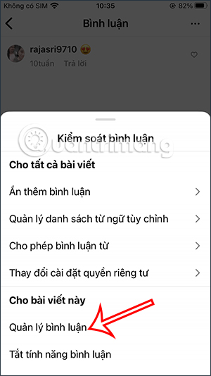 Quản lý bình luận bài đăng Instagram