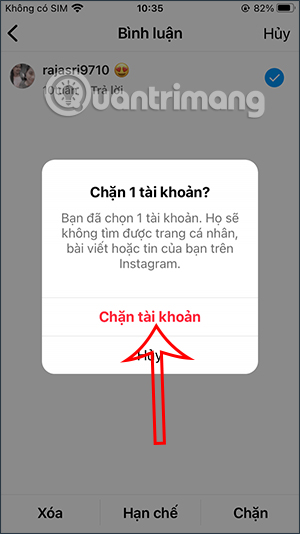 Chặn tài khoản Instagram