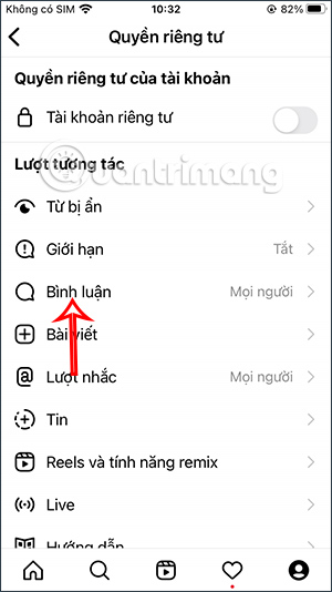Chỉnh bình luận Instagram