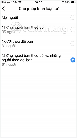 Chỉ cho người trong danh sách bình luận Instagram