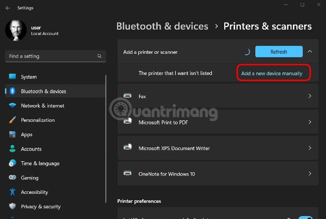 Chọn Add a printer using an IP address or hostname