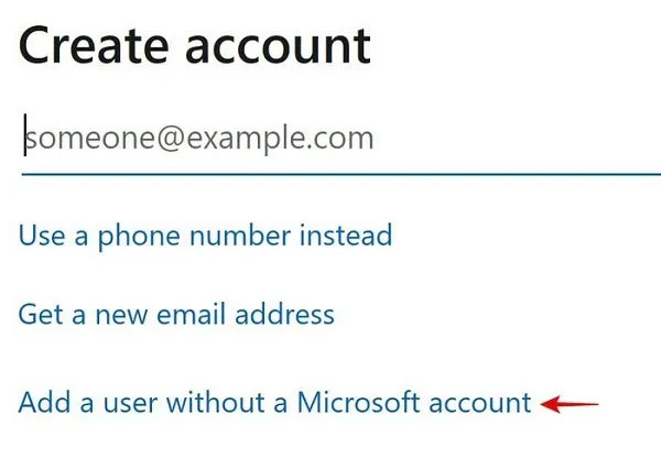 Nhấp vào Add a user without a Microsoft account