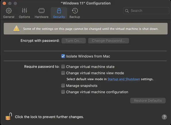 Tích vào tùy chọn Isolate Windows from Mac