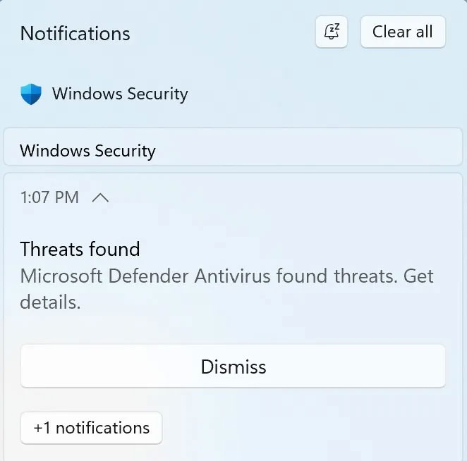Thông báo của Windows Defender