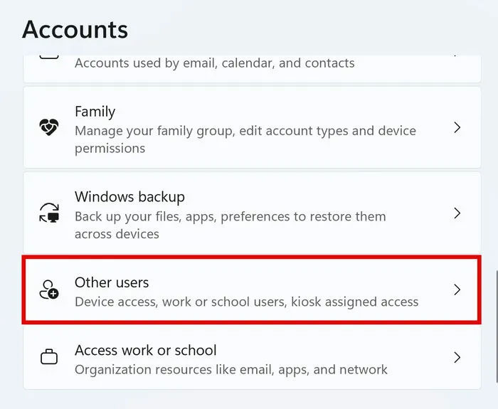 Nhấp vào Other users
