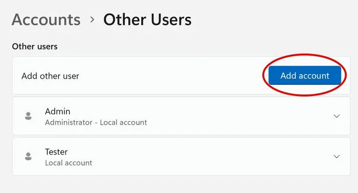 Nhấp vào Add account