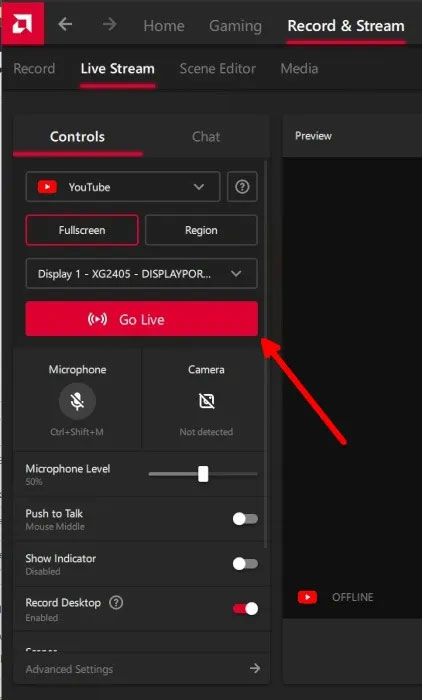 Nút “Go Live” sẽ chuyển sang màu đỏ