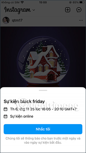 Thông tin sự kiện Instagram