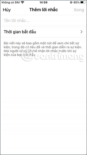 Giao diện tạo sự kiện Instagram