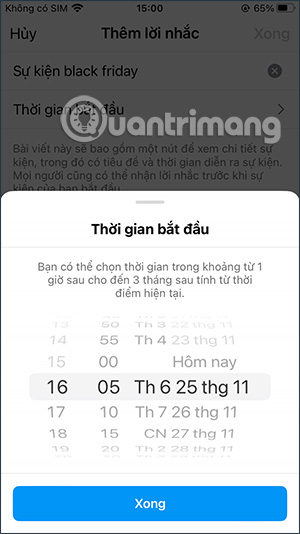 Thời gian sự kiện Instagram diễn ra