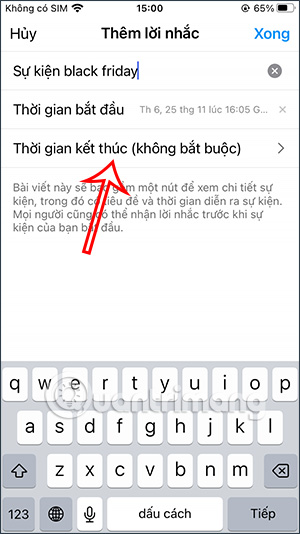 Thời gian kết thúc sự kiện Instagram
