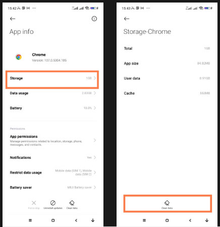 Chọn Manage space/Clear storage hoặc Clear cache