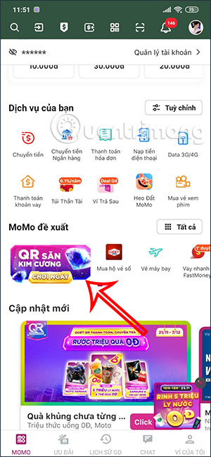 Chương trình quét QR nhận kim cương MoMo