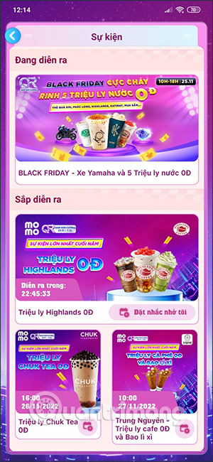 Theo dõi sự kiện MoMo