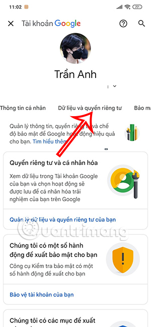 Dữ liệu riêng tư trên Google Android