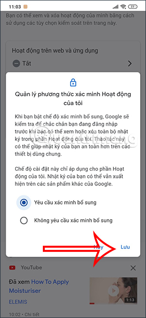Yêu cầu bảo mật hoạt động Google