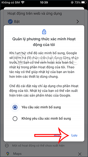 Lưu thiết lập bảo mật trên Google iPhone