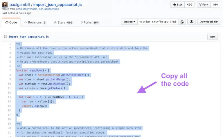 Sao chép script nhập json